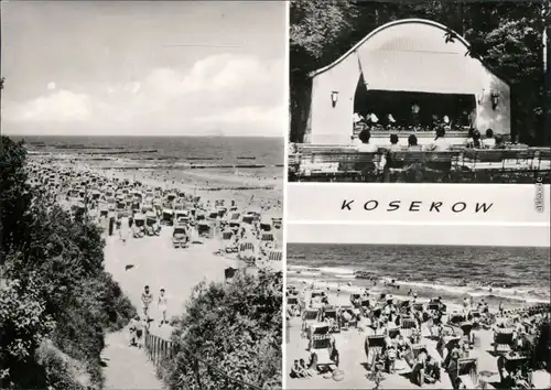 Ansichtskarte Koserow Strand mit vielen Strandkörben und Freiluftbühne 1976