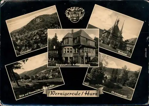 Wernigerode Überblick, Berggasthaus, Rathaus, Panorama. Christianental 1959