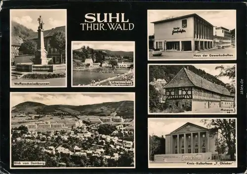 Suhl Waffenschmiede-Denkmal (Brunnen), Schwimmbad, Haus  Kreiskulturhaus 1966