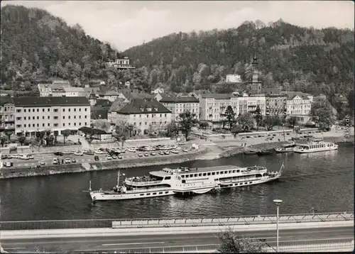 Ansichtskarte Bad Schandau Panorama-Ansicht, Fährschiff auf Elbe 1979