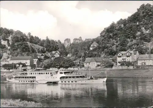 Ansichtskarte Rathen Panorama-Ansicht mit MS Karl Marx g1979