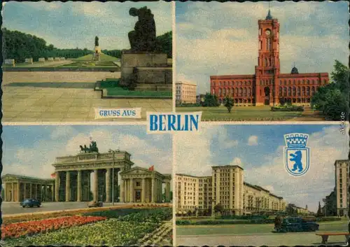 Ansichtskarte Berlin Denkmal, Rathaus, Brandenburger Tor, Stalinallee 1962