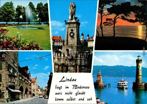 Lindau (Bodensee) Park mit Fontäne, DEnkmal,  Hafeneinfahrt 1988