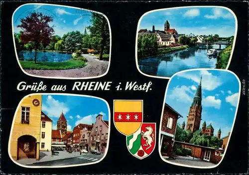 Rheine Park mit Teich, Überblick, Ortsmotiv mit Kirche, Dom 1988