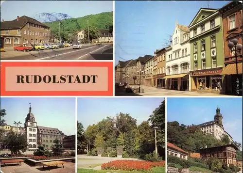 Rudolstadt   Thälmannstraße, Rathaus, Wilhelm-Pieck-Platz, Heidecksburg g1984