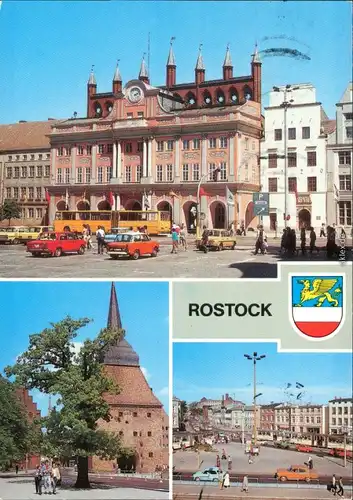 Rostock Rathaus, Friedenseiche (von 1871), Doberaner Platz  Ansichtskarte g1989