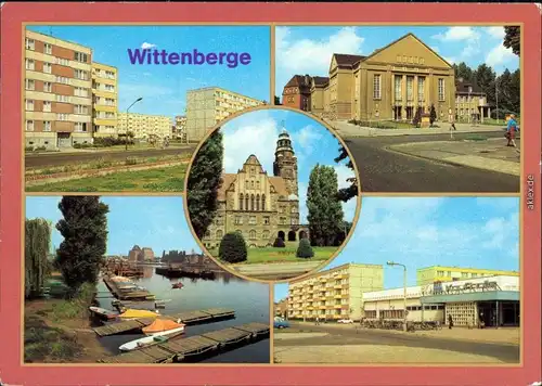 Wittenberge Perleberger Straße, Kulturhaus, Hafen, HO-Kaufhalle, Rathaus g1982