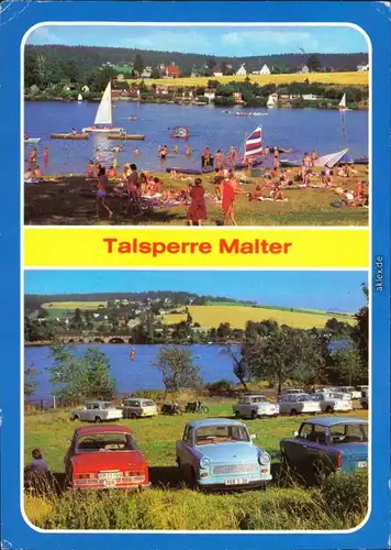 Dippoldiswalde Talsperre Malter - Strand mit Badegästen, Parkplatz  g1982