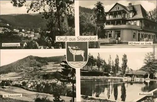 Sitzendorf Gesamtansicht, HO-Hotel zur Linde, Schwarzatal, Badeanstalt 1970