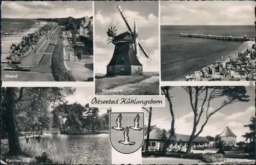 Kühlungsborn Strand, Windmühle, Strand mit Seebrücke Konzertgarten 1958