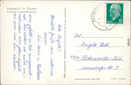 Ansichtskarte Klausdorf Jugendherberge 1963