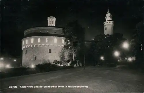 Görlitz Zgorzelec Kaisertrutz und Reichenbacher Turm in Festbeleuchtung 1962