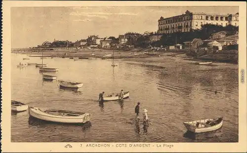 Ansichtskarte Arcachon Arcaishon Strand mit Booten 1924