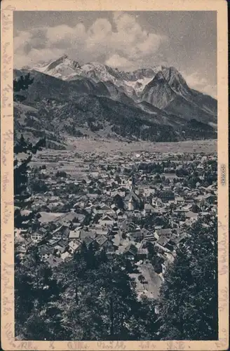 Ansichtskarte Garmisch-Partenkirchen Panorama-Ansicht mit Zugspitzmassiv 1943