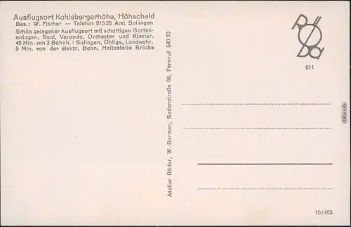Höhscheid-Solingen Ausflugsort Kohlsbergerhöhe - Innenansicht 1934