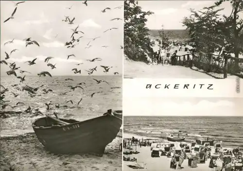 Ückeritz (Usedom) Boot am Strand, Uferbereich, Strand mit Strandkörben 1971