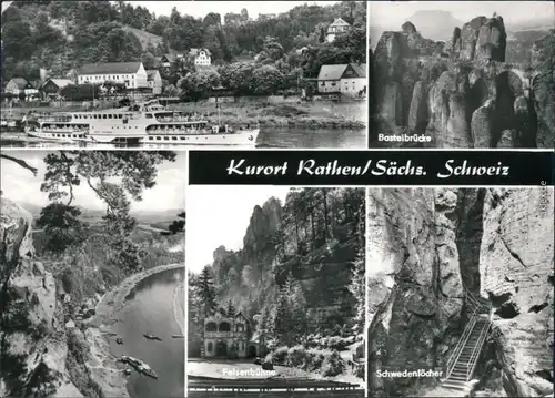 Rathen Elbdampfer, Basteibrücke, Überblick, Felsenbühen, Schwedenlöcher 1980