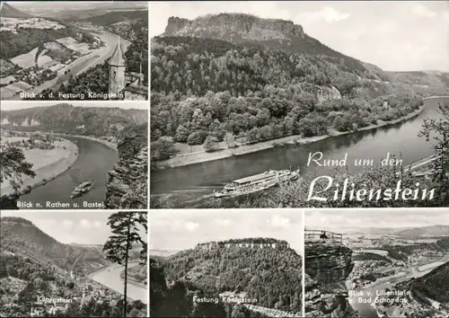 Ansichtskarte Rathen Festung Königstein, Lilienstein, Elbdampfer uvm. 1978