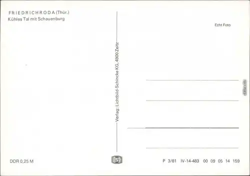 Ansichtskarte Friedrichroda Kühles Tal mit Schauenburg 1981