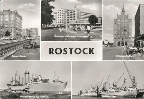 Rostock , Interhotel Warnow,  Traditionsschiff Typ Frieden, Überseehafen 1976