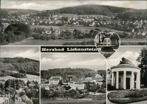 Bad Liebenstein  Blick zur Ruine, Heinrich-Mann-Sanatorium, Brunnentempel 1974