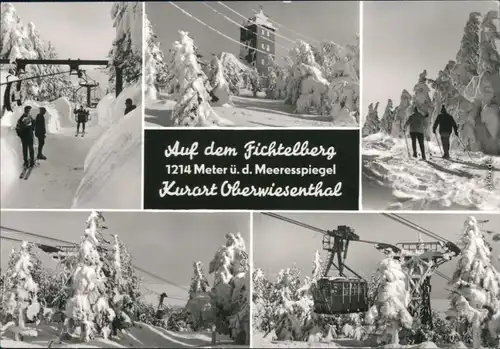 Ansichtskarte Oberwiesenthal Skilift, Wetterwarte, Skifahrer, Seilbahn 1979