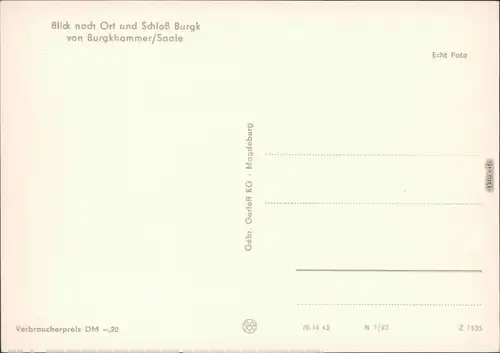 Ansichtskarte Burgkhammer-Burgk (Saale) Schloss Burgk 1962