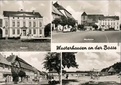 Wusterhausen an der Dosse Rathaus, Marktplatz, Karl-Marx-Straße, Strandbad 1969