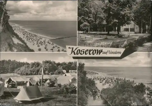 Ansichtskarte Koserow Uferbereich, Park, Cammpingplatz, Strand 1975