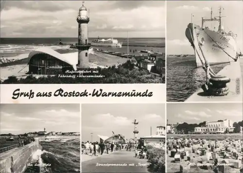 Rostock Hafeneinfahrt, Fährschiff Warnemünde, An der Mole mit Gaststätte 1970