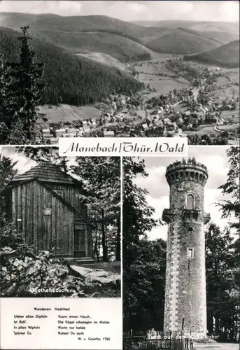 Manebach-Ilmenau Panorama-Ansicht, Goethehäuschen, Aussichtsturm-Kickelhahn 1976