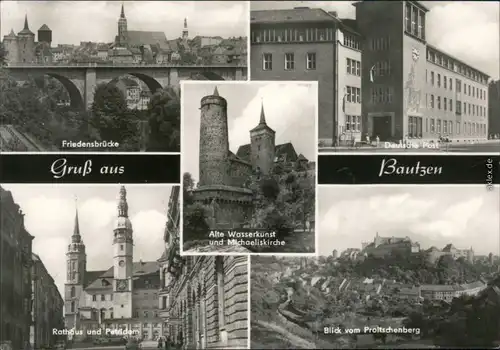 Bautzen Budyšin Friedensbrücke, Deutsche Post, Rathaus und Petridom 1974