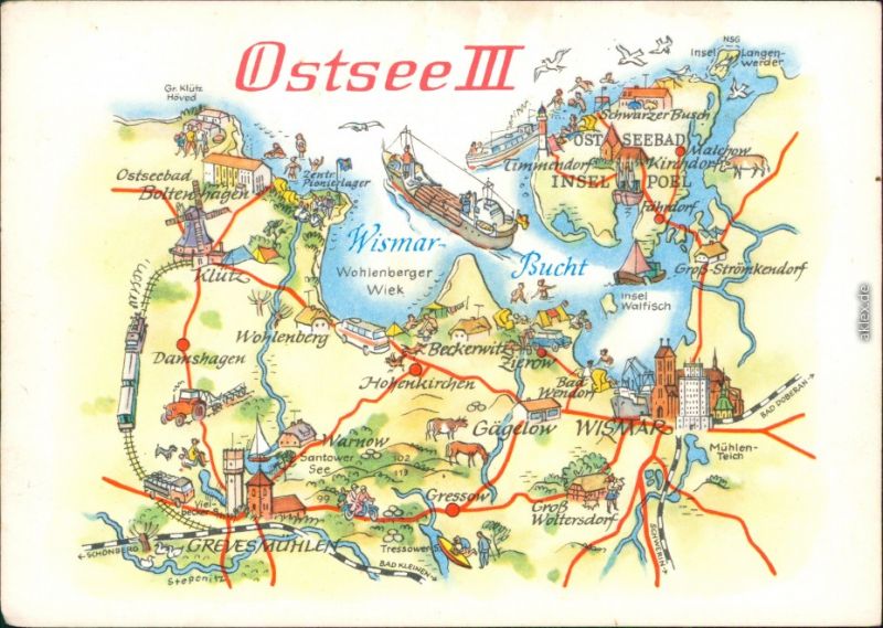 Poel Insel Ostsee zwischen Poel und Nienhagen Landkarte Kat. Insel Poel