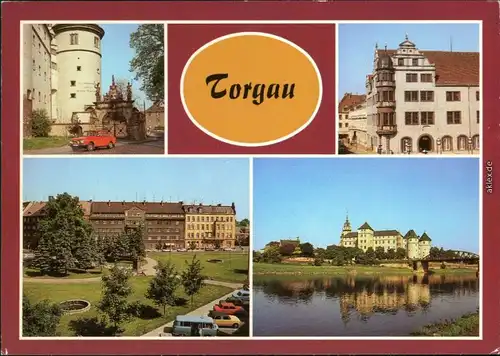 Ansichtskarte Torgau Schloss Hartenfels, Rathaus, Marta-Brautzsch-Platz 1986