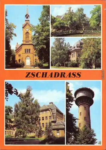 Ansichtskarte Zschadraß Kirche, Landesheilstätten/Kliniken, Wasserturm 1981