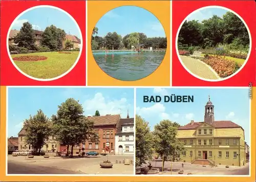 Bad Düben Platz der Jugend, Waldbad Hammermühle, Kurpark, Marktplatz,  1981