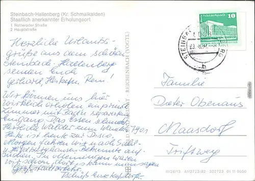 Ansichtskarte Steinbach-Hallenberg Rotteroder Straße, Hauptstraße 1982