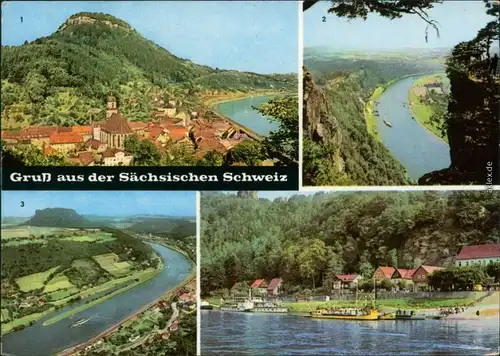 Rathen Panorama-Ansicht, Blick von der Bastei,  Dampferanlegestelle 1969