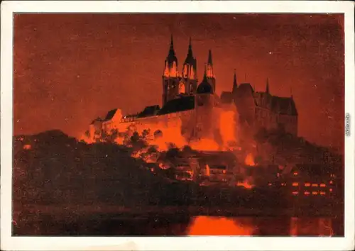 Ansichtskarte Meißen Dom und Schloss Albrechtsburg - Burgbeleuchtung 1958