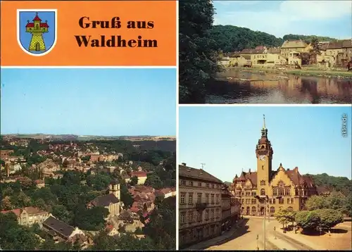 Ansichtskarte Waldheim (Sachsen) Übersicht, Teilansicht, Rathaus 1989