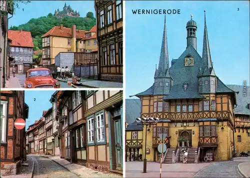 Ansichtskarte Wernigerode Feudalmuseum Schloss, Kochstraße, Rathaus 1975