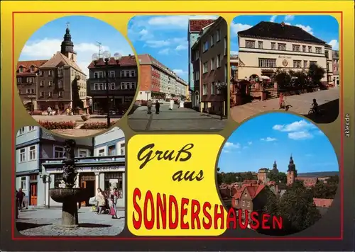 Sondershausen Markt, Springbrunnen, Panorama-Ansicht, Rathaus 1995