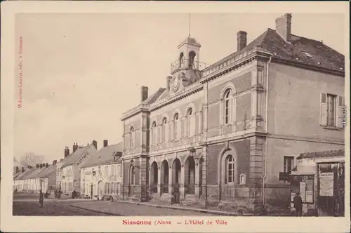 Ansichtskarte Sissonne Straße am Rathaus 1918 