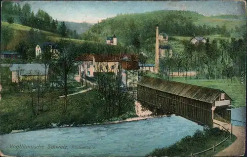 Ansichtskarte Barthmühle-Pöhl Holzbrücke 1905