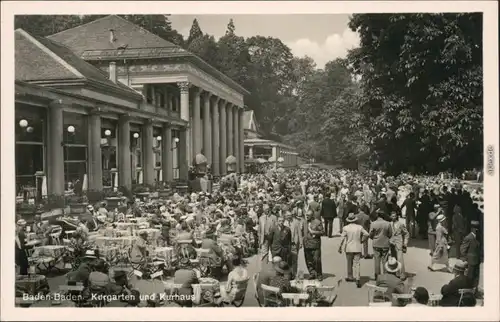 Ansichtskarte Baden-Baden Kurgarten und Kurhaus belebt 1932