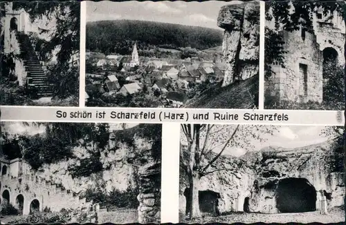 Scharzfeld-Herzberg (Harz) Steinkirche Scharzfeld mit Blick zur Kirche 1959