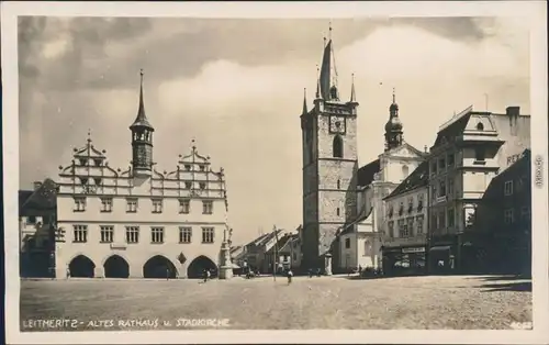 Leitmeritz Litoměřice Marktplatz, Altes Rathaus und Kirche 1935 