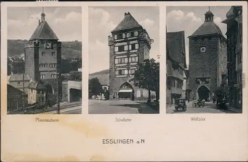 Ansichtskarte Esslingen 3 Bild: Pliensauturm, Schelztor und Wolfstor 1949