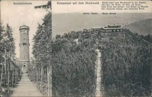 Ansichtskarte Oybin Aussichtsturm und Hochwaldbaude 2 Bild 1913 