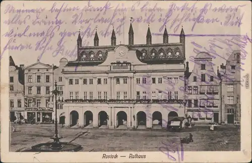 Ansichtskarte Rostock Rathaus, Markt - Patrizierhäuser 1918 